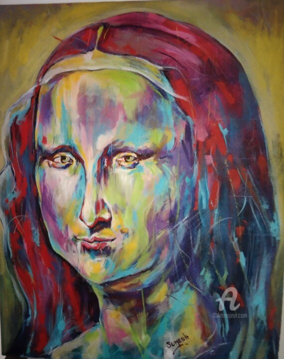 Painting titled "monalisa" by Sumesh Cs, Original Artwork, Acrylic