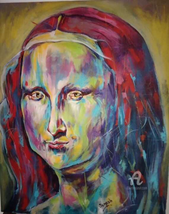 Peinture intitulée "monalisa" par Sumesh Cs, Œuvre d'art originale, Acrylique