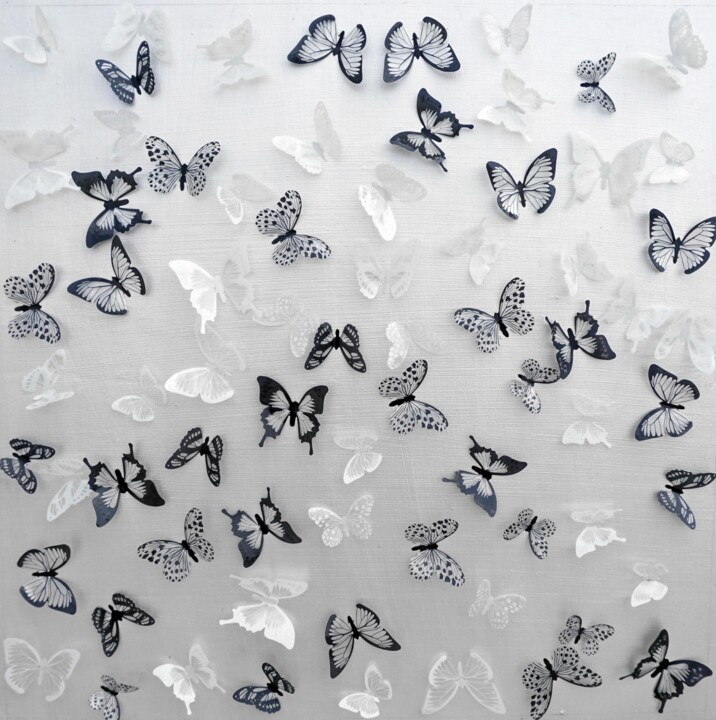Sculpture titled "Butterfly Park" by Sumit Ratta, Original Artwork, Plastic Mounted on Wood Panel