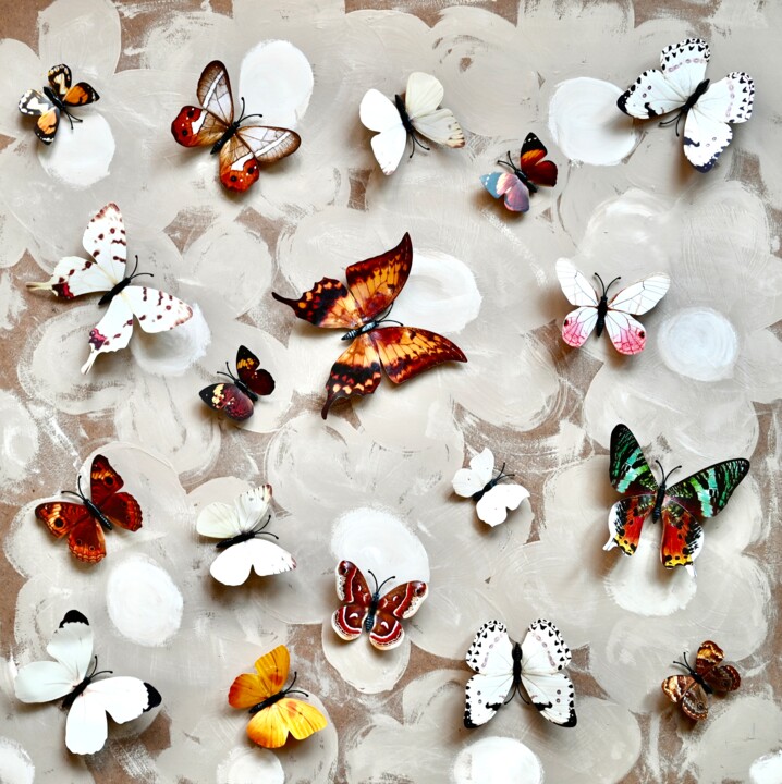 Sculpture titled "Butterfly Park 11" by Sumit Ratta, Original Artwork, Plastic Mounted on Wood Panel