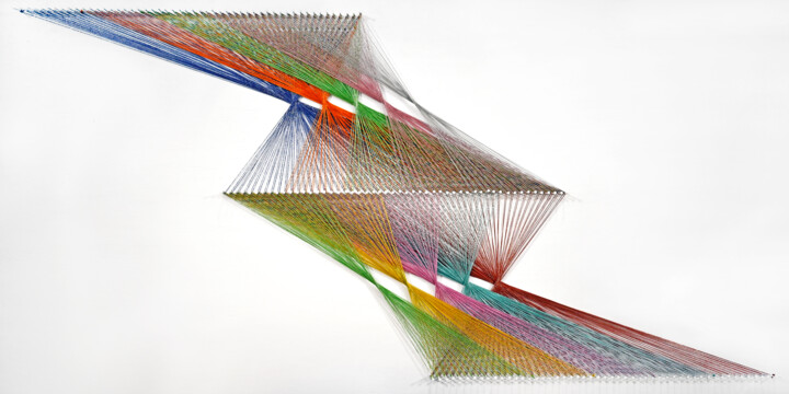 Art textile intitulée "Wall sculpture nail…" par Sumit Ratta, Œuvre d'art originale, String Art Monté sur Panneau de bois