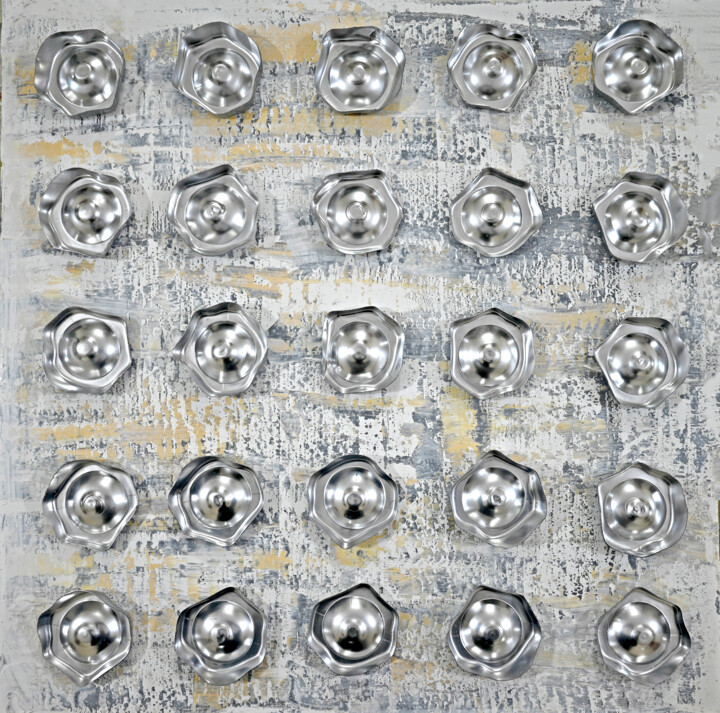 Peinture intitulée "Chromatic discs" par Sumit Ratta, Œuvre d'art originale, Plastique Monté sur Panneau de bois