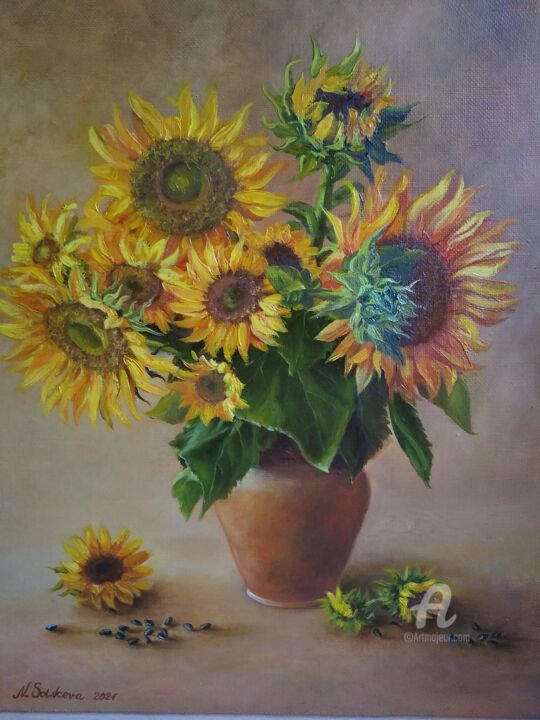 Peinture intitulée ""Sunflower's"" par Nadia Solntseva, Œuvre d'art originale, Huile