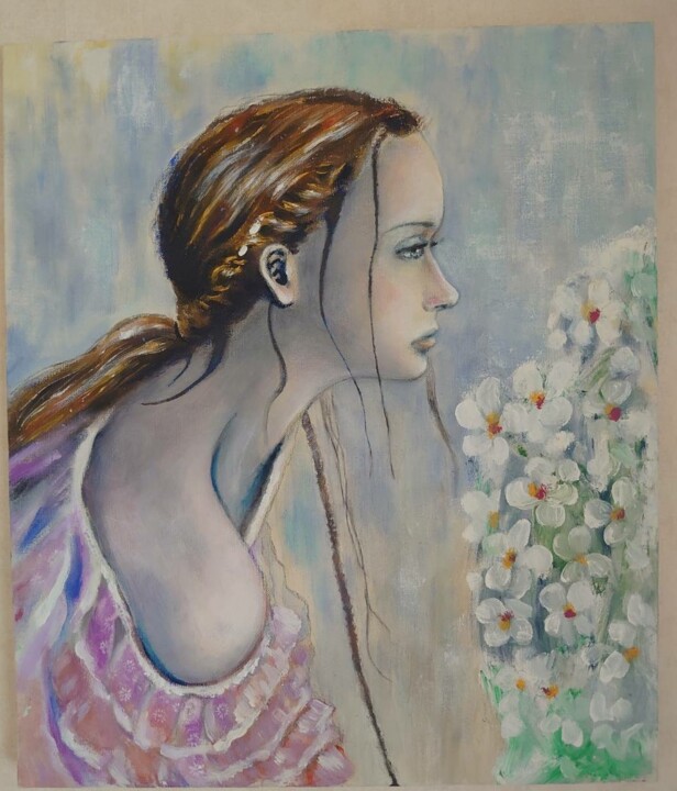 Painting titled "Sideface" by Sunao F, Original Artwork, Oil Mounted on Wood Stretcher frame