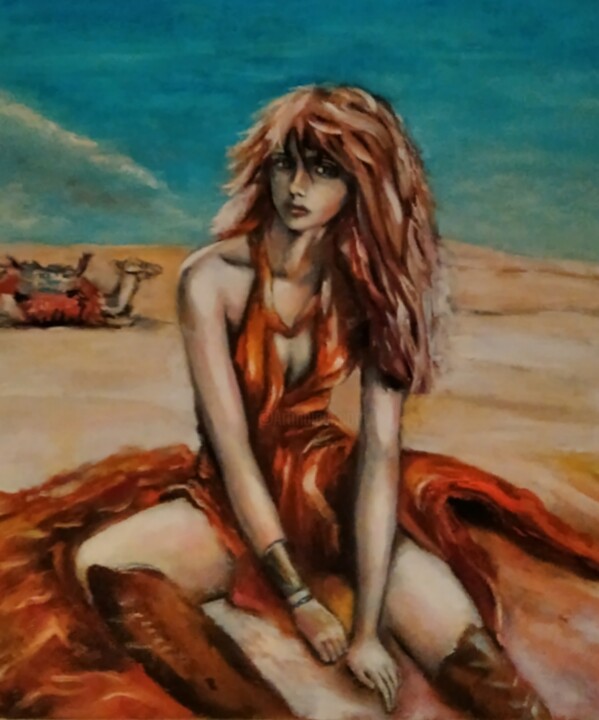 Pintura titulada "Woman of desert" por Sunao F, Obra de arte original, Oleo