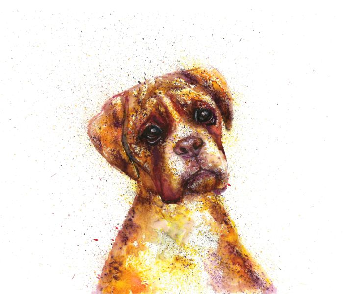 Painting titled "Bulldog abstract wa…" by Natalja Picugina, Original Artwork, Watercolor