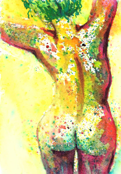 Painting titled "Abstract nude woman" by Natalja Picugina, Original Artwork, Watercolor