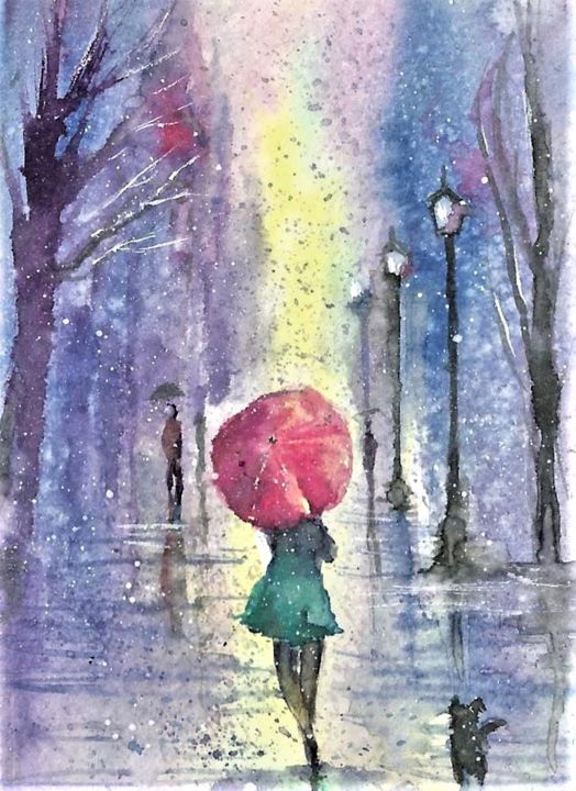 Rainy Fantasy Watercolor Painting, Painting by Natalja Picugina