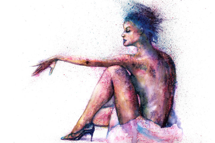 Painting titled "Sexy woman" by Natalja Picugina, Original Artwork, Watercolor