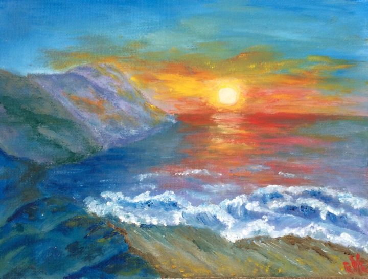 Peinture intitulée "Sea sunset" par Reverie, Œuvre d'art originale, Huile