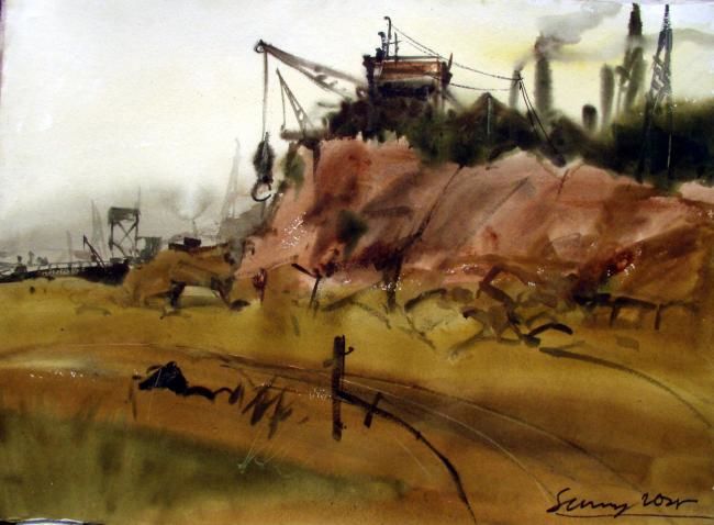 Painting titled "Dawn" by Sumantra, Original Artwork, Watercolor