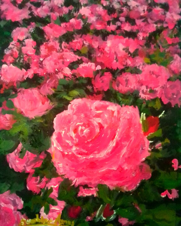 Painting titled "Glowing Pink Roses" by Sunshine Amos, Original Artwork, Acrylic