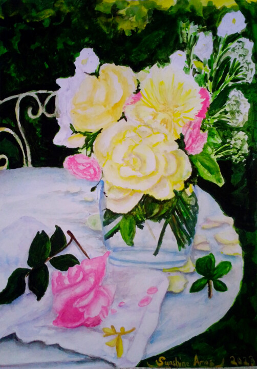 Painting titled "Garden In A Vase 2" by Sunshine Amos, Original Artwork, Watercolor