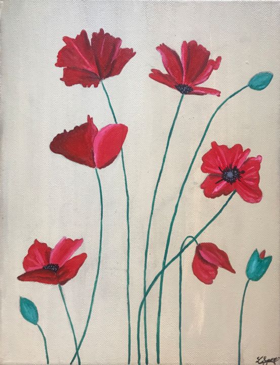 Pintura intitulada "Coquelicots minimal…" por Sunwoo Ji, Obras de arte originais, Acrílico