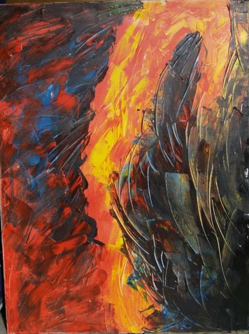 Painting titled "passion of combusti…" by Yanqin Sun, Original Artwork, Oil