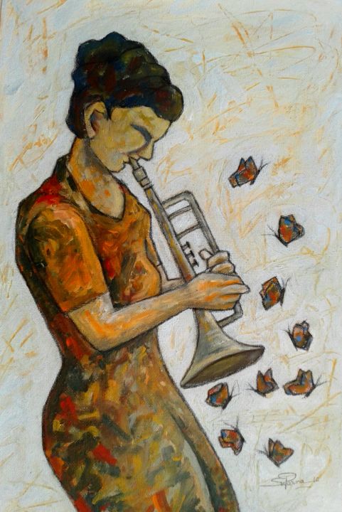 Painting titled "The butterfly querr…" by Suparna Roy, Original Artwork, Acrylic