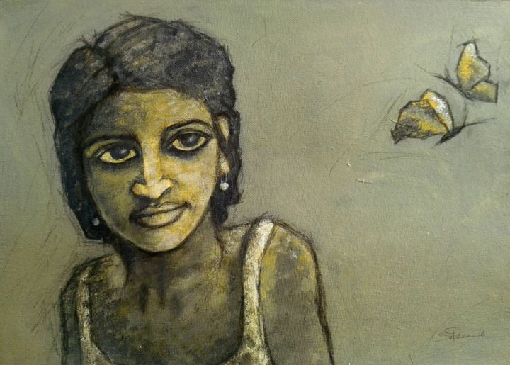 Peinture intitulée "The butterfly querr…" par Suparna Roy, Œuvre d'art originale, Acrylique