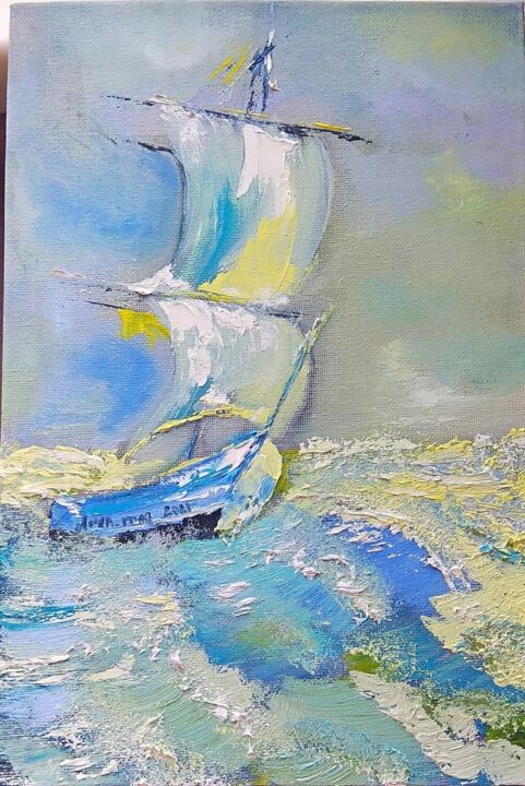 Картина под названием "Яхта" - Anna.Mag, Подлинное произведение искусства, Масло