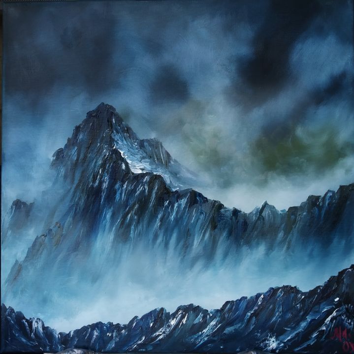 Pittura intitolato "Mountain landscape…" da Marina Orlova-Shaiupova, Opera d'arte originale, Olio