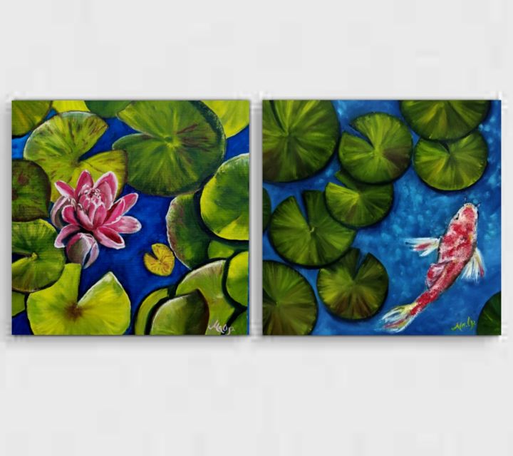 Peinture intitulée "Diptych with lilies" par Marina Orlova-Shaiupova, Œuvre d'art originale, Huile