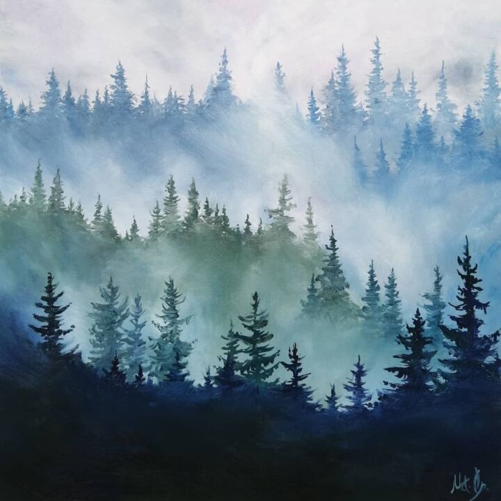 「Rainy forest」というタイトルの絵画 Marina Orlova-Shaiupovaによって, オリジナルのアートワーク, オイル