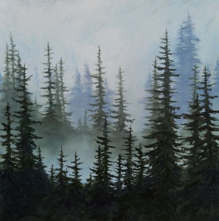 Painting titled "Мountain forest" by Marina Orlova-Shaiupova, Original Artwork, Oil
