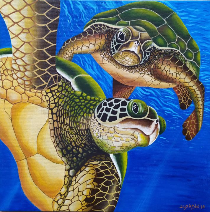 Картина под названием "Turtles" - Surabhi Roy, Подлинное произведение искусства, Акрил