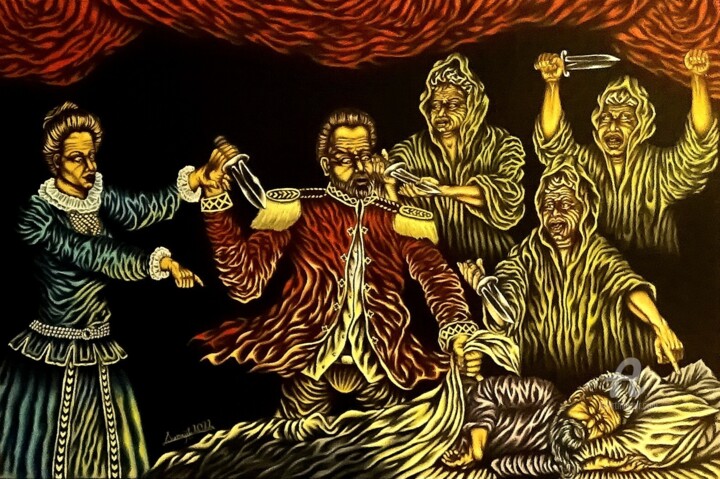 Картина под названием "Shakespeare's Macbe…" - Surajit Purkait, Подлинное произведение искусства, Масло Установлен на Деревя…