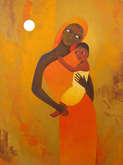 Peinture intitulée "Mother and child 02" par Surekha Bharne, Œuvre d'art originale, Acrylique Monté sur Châssis en bois