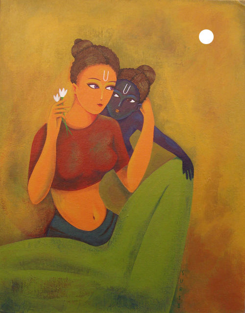 Painting titled "Mother and child 03" by Surekha Bharne, Original Artwork, Acrylic Mounted on Cardboard