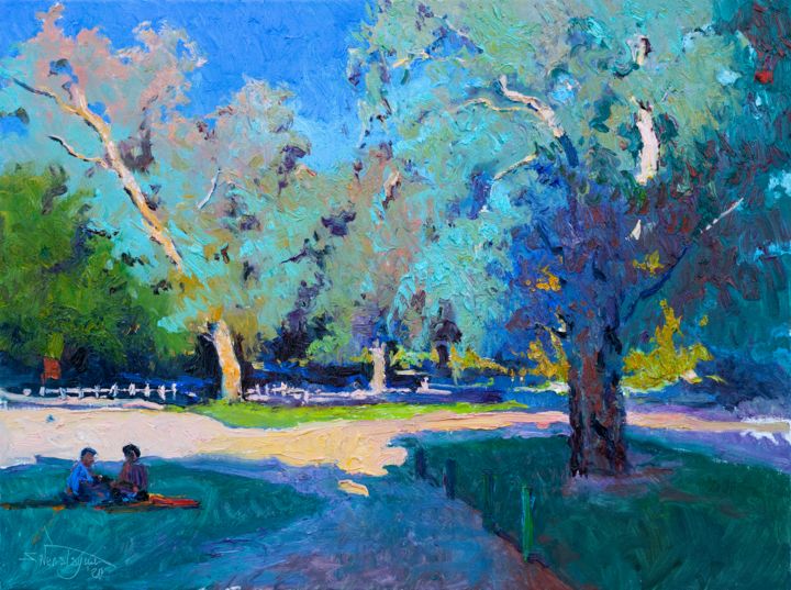 In The Park, Landscape With Eucalyptus T, Painting By Suren Nersisyan | Artmajeur