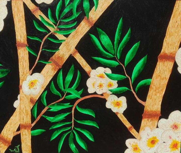 Peinture intitulée "Foret De Bambous" par Loy, Œuvre d'art originale, Acrylique