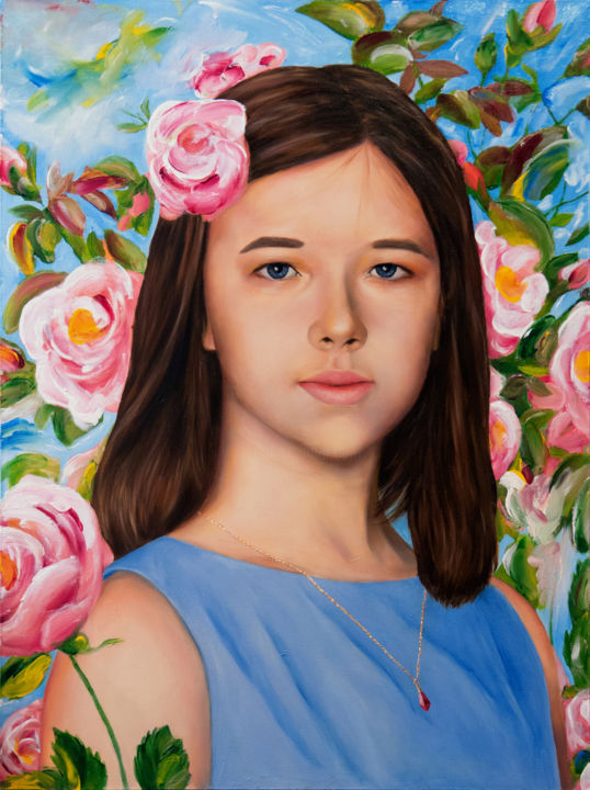 Pintura titulada "Rose garden" por Andrey Surikov, Obra de arte original, Oleo