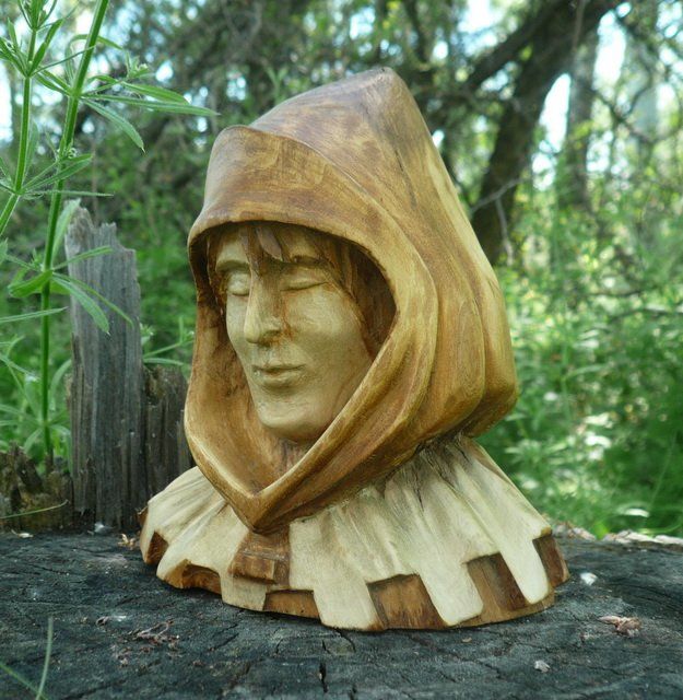 Sculpture titled "Человек в капюшоне" by Jean, Original Artwork, Wood