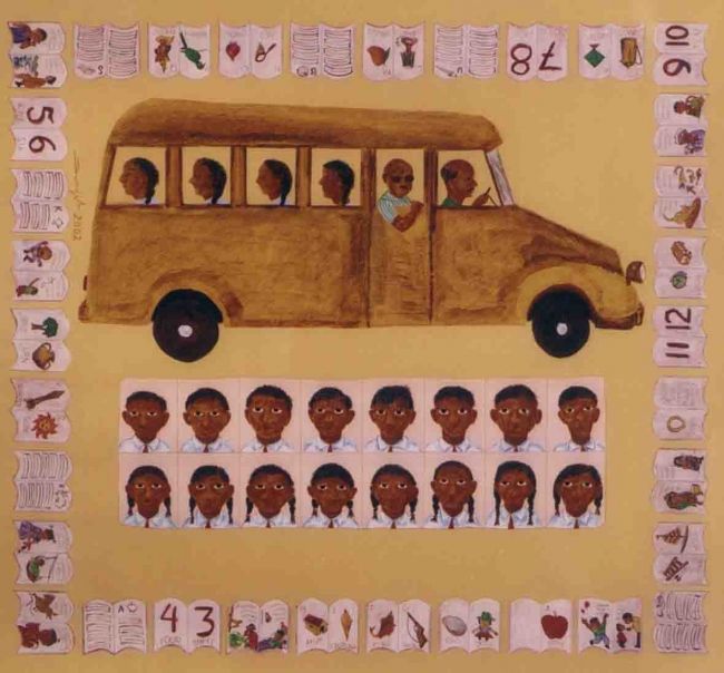 In The Class In The Bus Reverse Paint On Acrylic Sheet