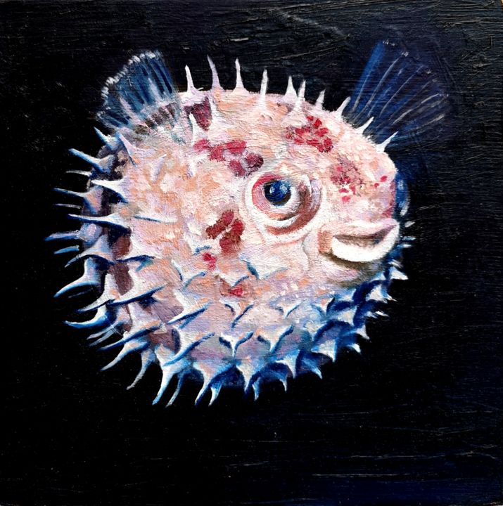 Peinture intitulée "Porcupine Fish" par Karlijn Surminski, Œuvre d'art originale, Huile