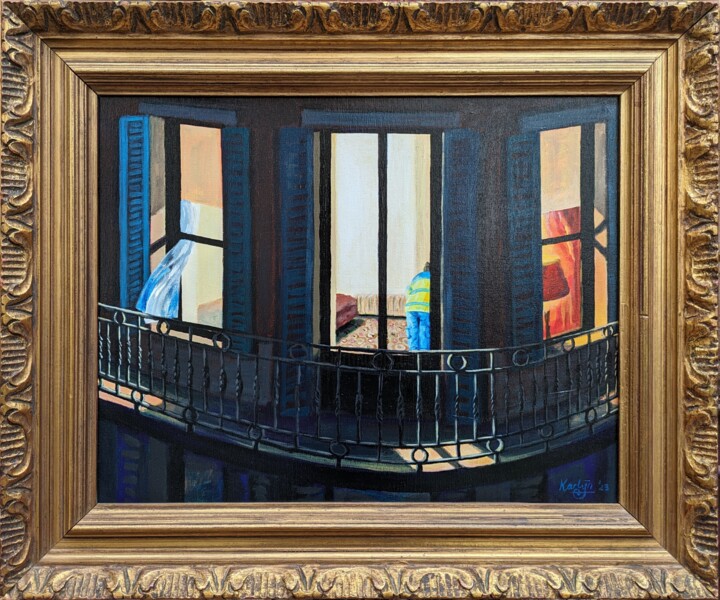 Pintura titulada "Night Windows" por Karlijn Surminski, Obra de arte original, Acrílico Montado en Bastidor de camilla de ma…