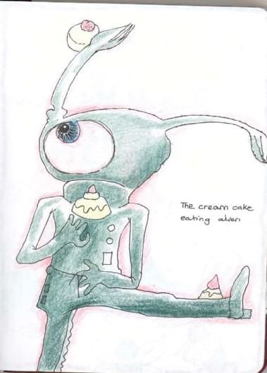 Malerei mit dem Titel "aliens eating cream…" von Jasmine Maddock, Original-Kunstwerk, Andere
