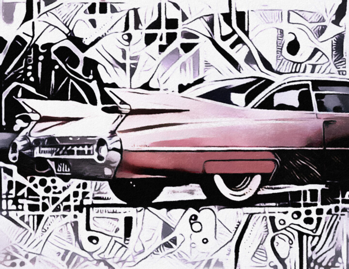 Grafika cyfrowa / sztuka generowana cyfrowo zatytułowany „Pink Cadillac” autorstwa Susan Maxwell Schmidt, Oryginalna praca,…