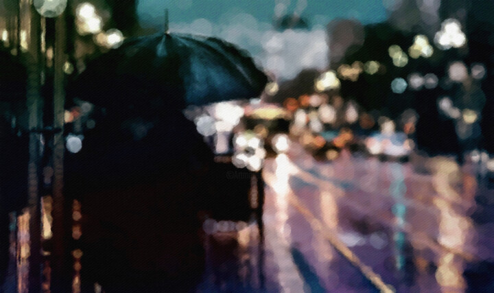 Digital Arts titled "City Rain" by Susan Maxwell Schmidt, Original Artwork, Digital Painting