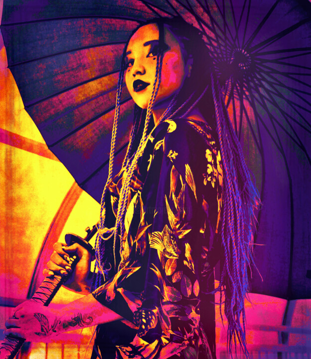 Photography titled "Cyberpunk Geisha" by Susan Maxwell Schmidt, Original Artwork, Digital Photography