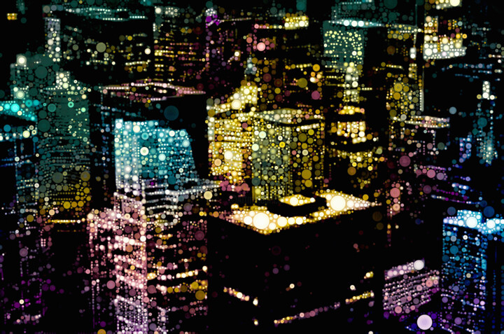 Digitale Kunst getiteld "Chicago City Lights" door Susan Maxwell Schmidt, Origineel Kunstwerk, Foto Montage