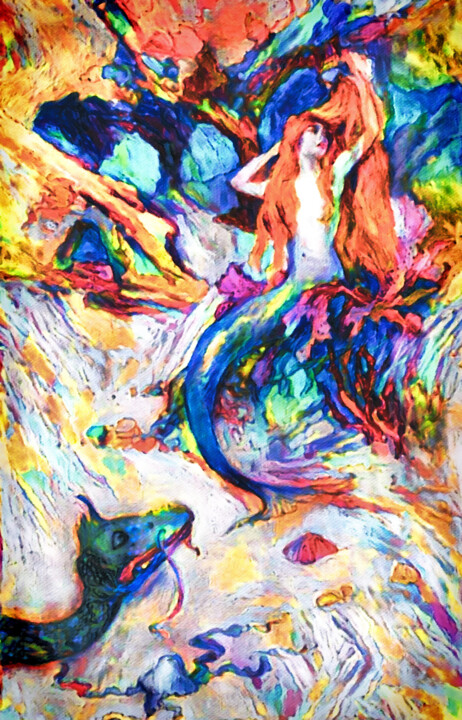 Arts numériques intitulée "The Mermaid and the…" par Susan Maxwell Schmidt, Œuvre d'art originale, Peinture numérique