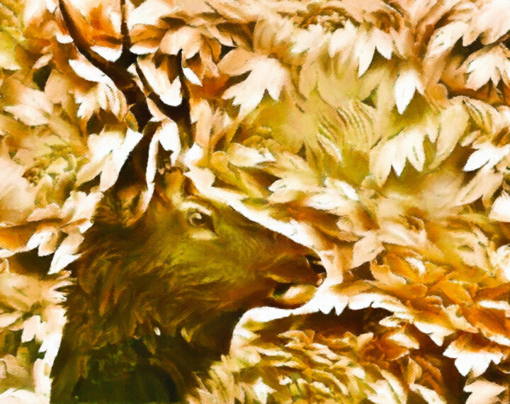 Digital Arts titled "Elk in the Woods" by Susan Maxwell Schmidt, Original Artwork, Digital Painting