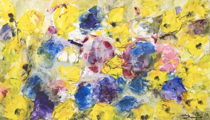 Schilderij getiteld "Some pansies" door Susan Monk, Origineel Kunstwerk, Acryl