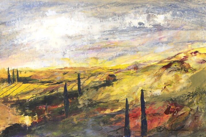 Malerei mit dem Titel "Tuscan Hillsides" von Susan Monk, Original-Kunstwerk, Acryl