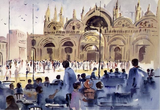 Painting titled "THE CAFE FLORIAN" by Susan Shaw, Original Artwork