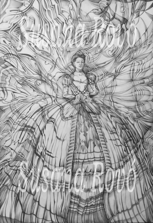 Dibujo titulada "la reina" por Susana Rovo, Obra de arte original, Grafito