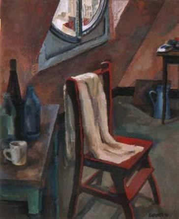 Pintura titulada "Interior con silla…" por Susana Saporiti, Obra de arte original, Oleo