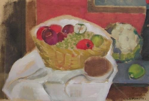 Peinture intitulée "Canasto con coliflo…" par Susana Saporiti, Œuvre d'art originale, Huile